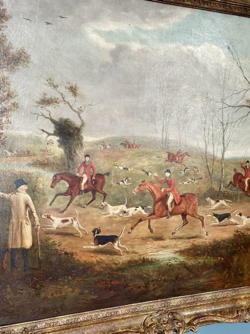 ENGLISH FOX HUNT WITH HORSES HOUNDS OIL PAINTING AFTER HENRY BERNARD CHALON 17701849 - ADDITIONAL PHOTO 2