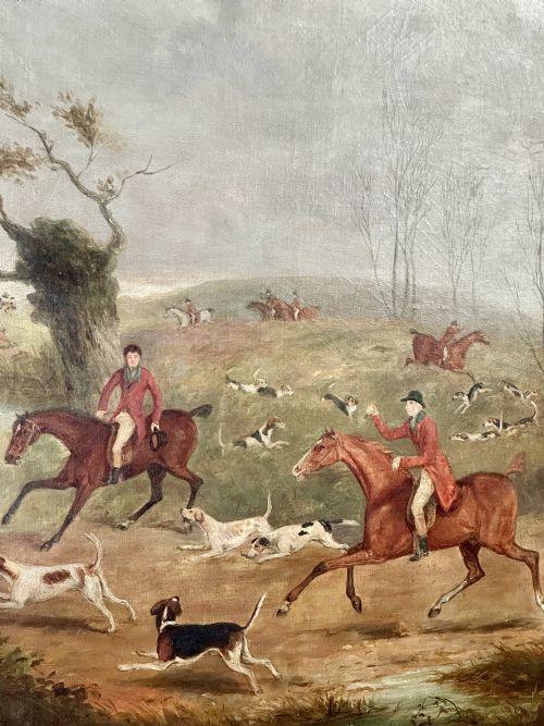 ENGLISH FOX HUNT WITH HORSES HOUNDS OIL PAINTING AFTER HENRY BERNARD CHALON 17701849 - ADDITIONAL PHOTO 3