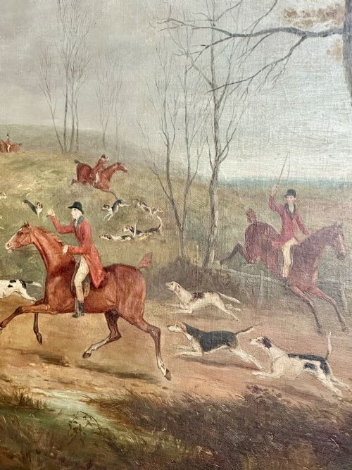 ENGLISH FOX HUNT WITH HORSES HOUNDS OIL PAINTING AFTER HENRY BERNARD CHALON 17701849 - ADDITIONAL PHOTO 4