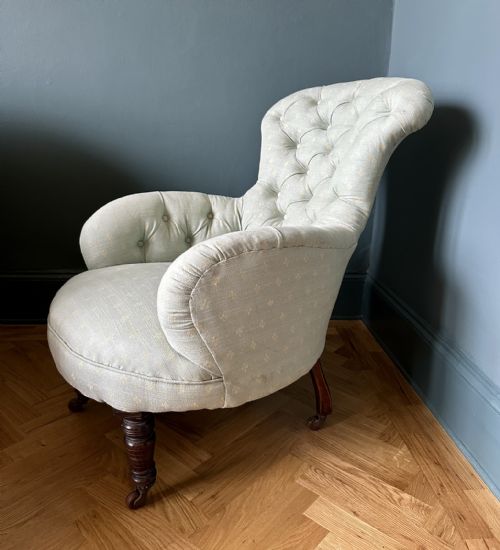 SMALL IRONBACK BUTTONED ARMCHAIR COUNTRY HOUSE CHAIR C1880 - ADDITIONAL PHOTO 2