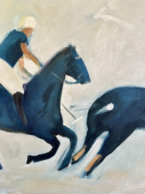 LARGE VINTAGE POLO PAINTING OIL ON CANVAS FRAMED 119 94 CM - ADDITIONAL PHOTO 1