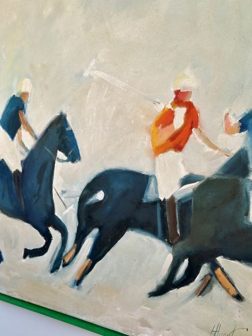LARGE VINTAGE POLO PAINTING OIL ON CANVAS FRAMED 119 94 CM - ADDITIONAL PHOTO 3