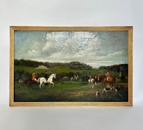antique english fox hunting scene oil on canvas circa 1840 - CATEGORY: ANTIQUE ART - DATED 19TH CENTURY