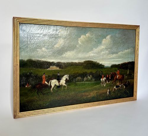 ANTIQUE ENGLISH FOX HUNTING SCENE OIL ON CANVAS CIRCA 1840 - ADDITIONAL PHOTO 1
