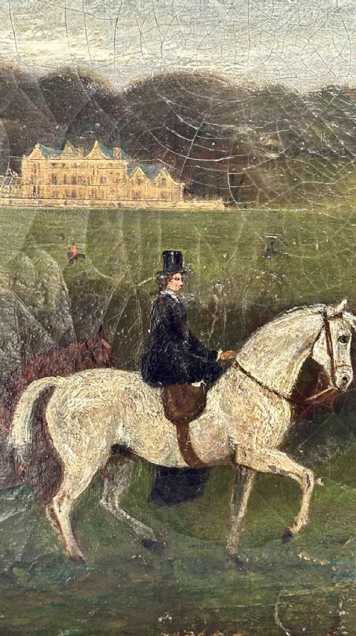 ANTIQUE ENGLISH FOX HUNTING SCENE OIL ON CANVAS CIRCA 1840 - ADDITIONAL PHOTO 4