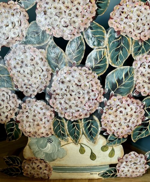 LARGE ANTIQUE FRENCH TOLEWARE HYDRANGEA FIRESCREEN DUMMY BOARD CIRCA 1920S - ADDITIONAL PHOTO 2