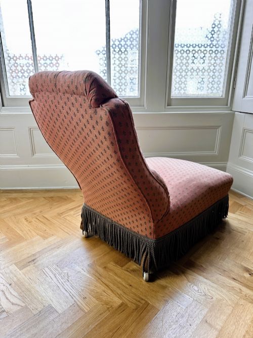19TH CENTURY ANTIQUE SLIPPER CHAIR WITH FRINGE - ADDITIONAL PHOTO 5