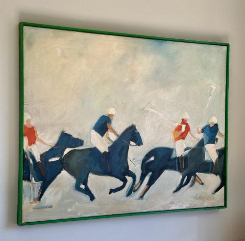 LARGE VINTAGE POLO PAINTING OIL ON CANVAS FRAMED 119 94 CM - ADDITIONAL PHOTO 4