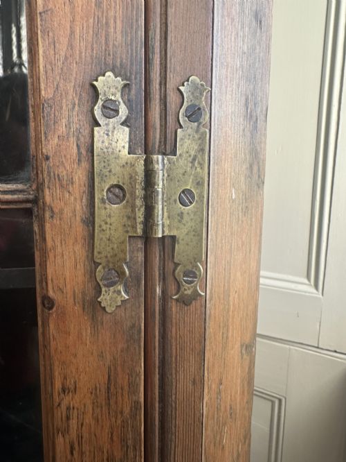 ANTIQUE STRIPPED PINE CORNER CABINET WITH GLAZED DOOR ORIGINAL PAINTED INTERIOR - ADDITIONAL PHOTO 2