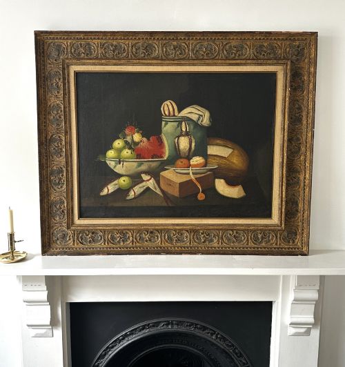 LARGE ANTIQUE SPANISH STILL LIFE OIL PAINTING FISH FRUIT GAME BIRDS 19TH CENTURY - ADDITIONAL PHOTO 6