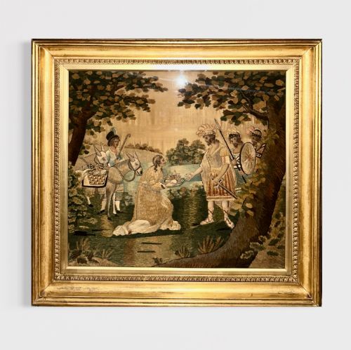 Fine Regency Silk & Chenille Embroidery Picture – Abigail Before King David, C. 1810