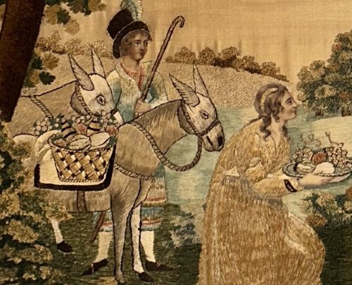 fig 2. A framed Regency silk and chenille embroidery picture depicting the biblical narrative of Abigail before King David within a moulded gilt frame.