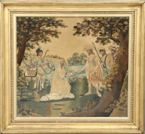 Fine Regency Silk & Chenille Embroidery Picture – Abigail before King David, c. 1810