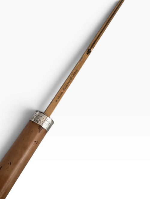 fig 2. An antique malacca wood walking cane featuring a polished silver collar and cap.