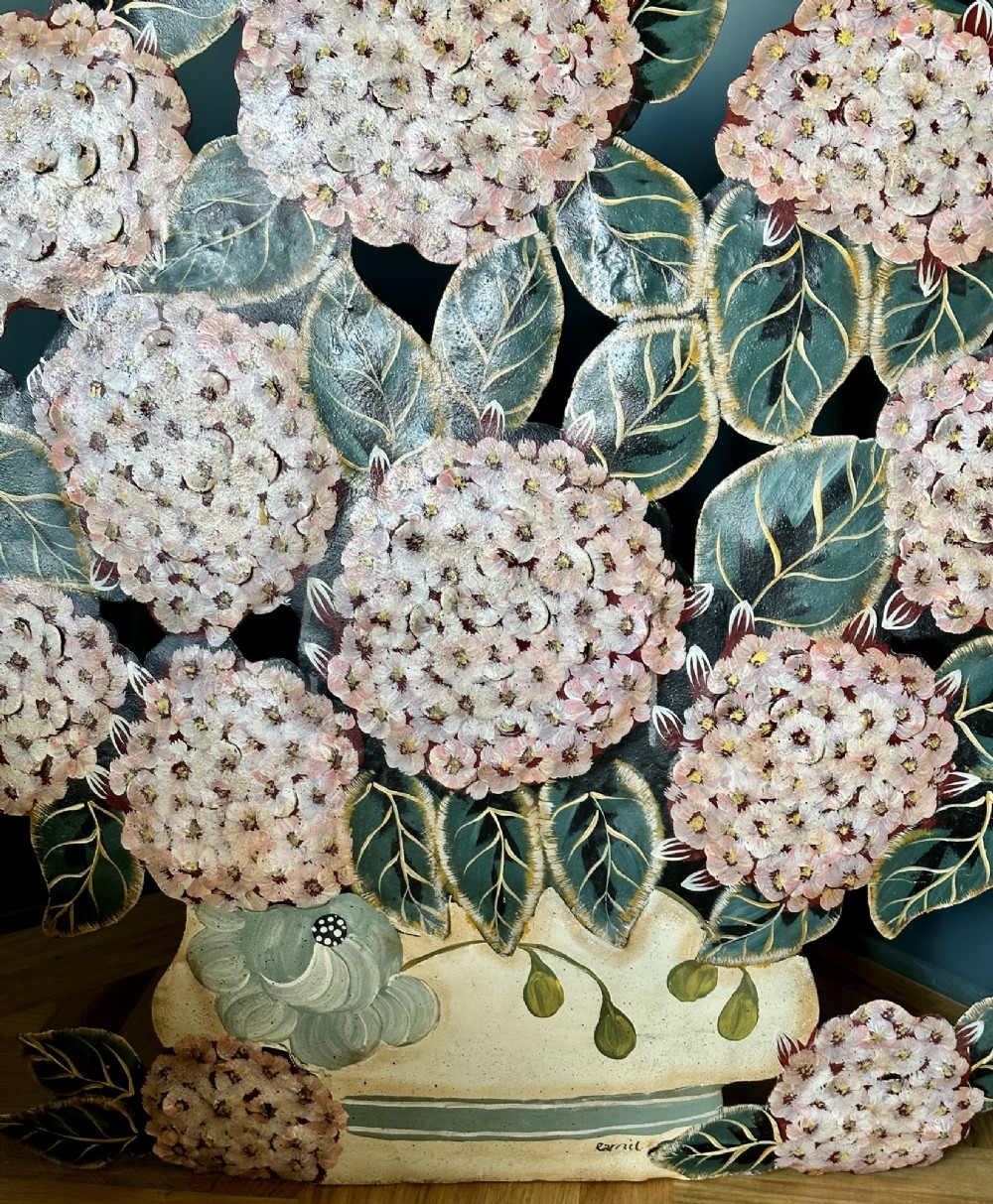 Large Antique French Toleware Hydrangea Firescreen Dummy Board, circa 1920s View III