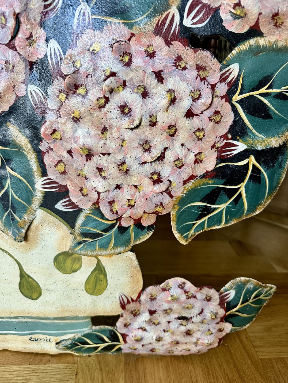 Large Antique French Toleware Hydrangea Firescreen Dummy Board, circa 1920s View V