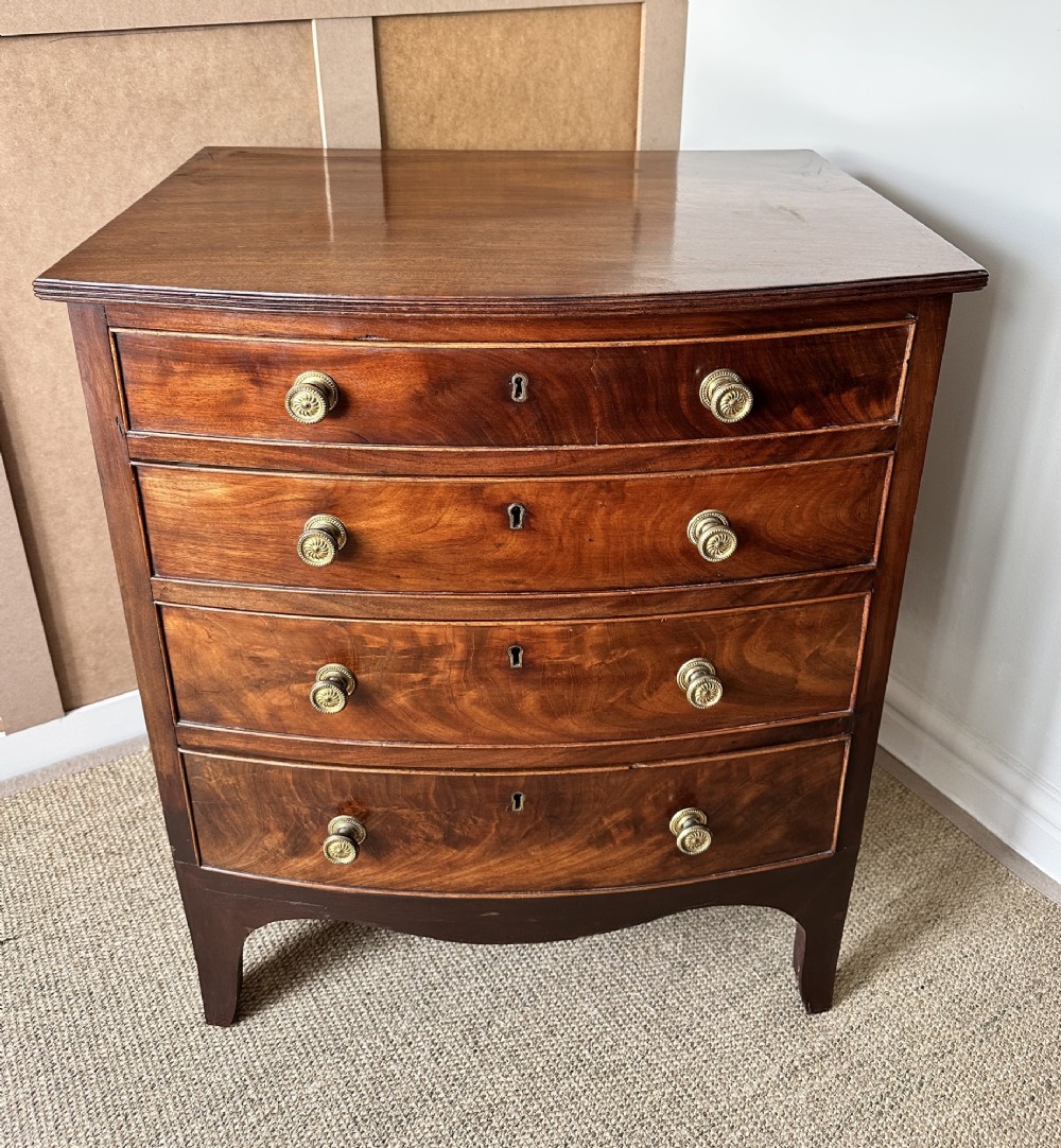 Small Antique Bow Fronted Mahogany Bachelors Chest of Drawers View II
