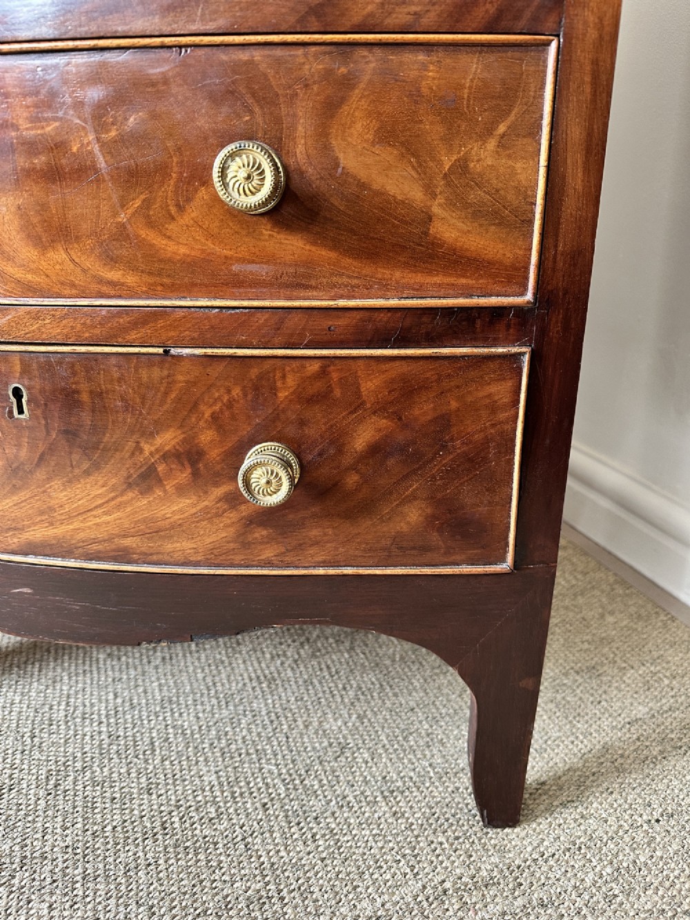 Small Antique Bow Fronted Mahogany Bachelors Chest of Drawers View IV