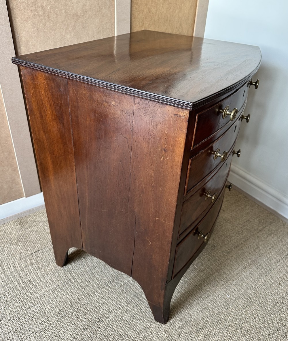 Small Antique Bow Fronted Mahogany Bachelors Chest of Drawers View V