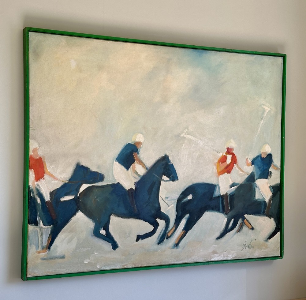 Large Vintage Polo Painting – Oil on Canvas – Framed 119 × 94 cm View V