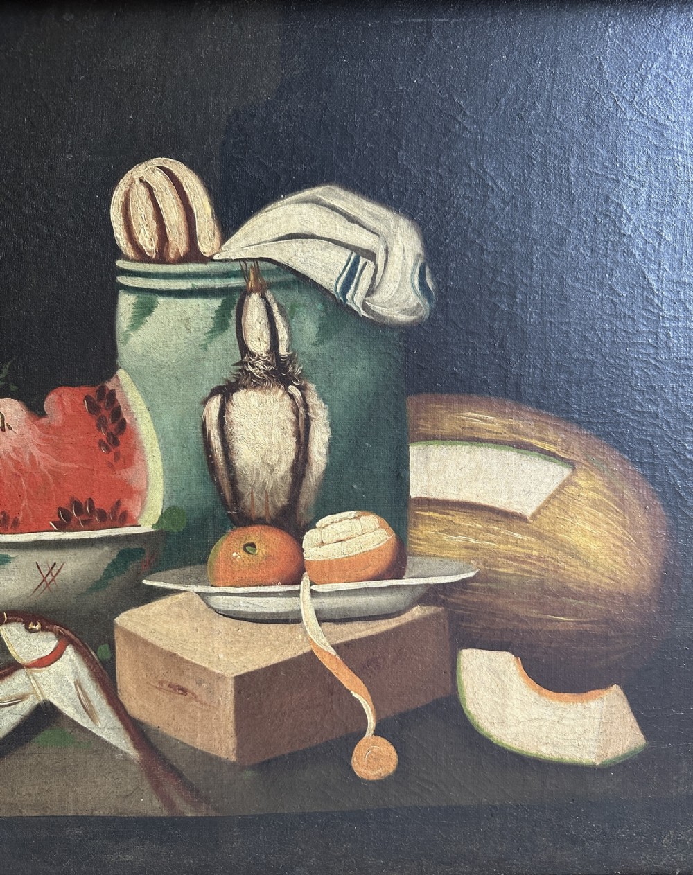 Large Antique Spanish Still Life Oil Painting - Fish, Fruit & Game Birds - 19th Century View IV