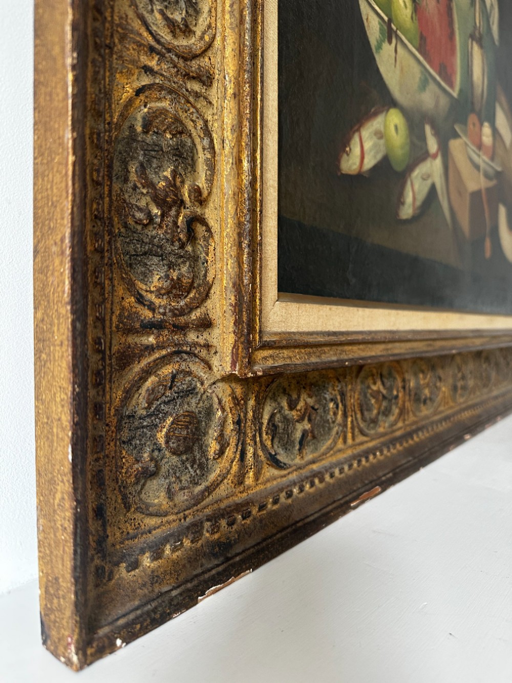 Large Antique Spanish Still Life Oil Painting - Fish, Fruit & Game Birds - 19th Century View VIII