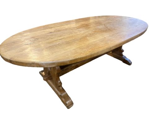antique oval ash tretle table - CATEGORY: ANTIQUE TABLES - DATED 1920