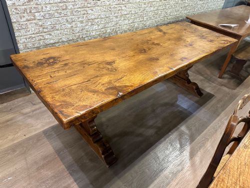 ANTIQUE SINGLE PLANK TOP TRESTLE DINING TABLE - ADDITIONAL PHOTO 1