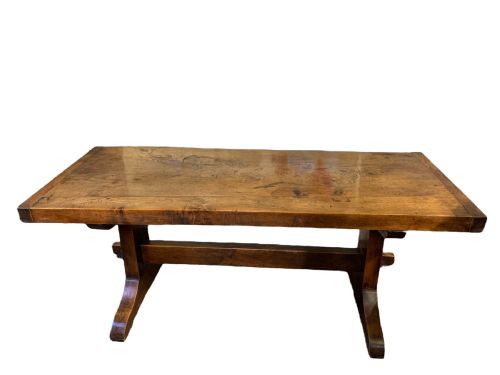 antique oak thick top trestle table - CATEGORY: ANTIQUE TABLES - DATED 19TH CENTURY