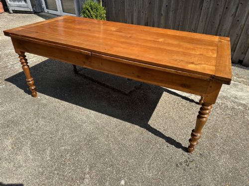 19TH CENTURY CHERRY DOUBLE EXTENDING DINING TABLE WITH DRAWER - ADDITIONAL PHOTO 2