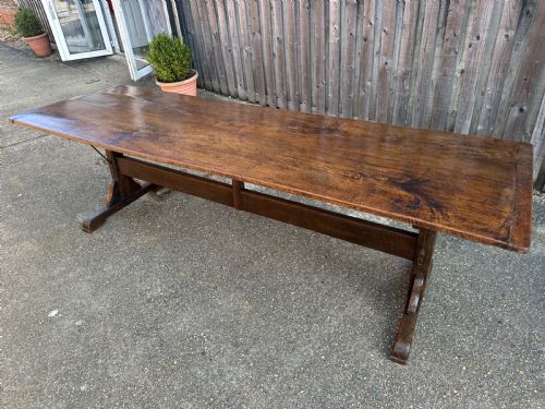 ANTIQUE TRESTLE OAK TABLE WITH IRON BRACKETS - ADDITIONAL PHOTO 2