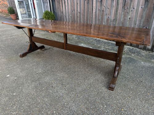 ANTIQUE TRESTLE OAK TABLE WITH IRON BRACKETS - ADDITIONAL PHOTO 5