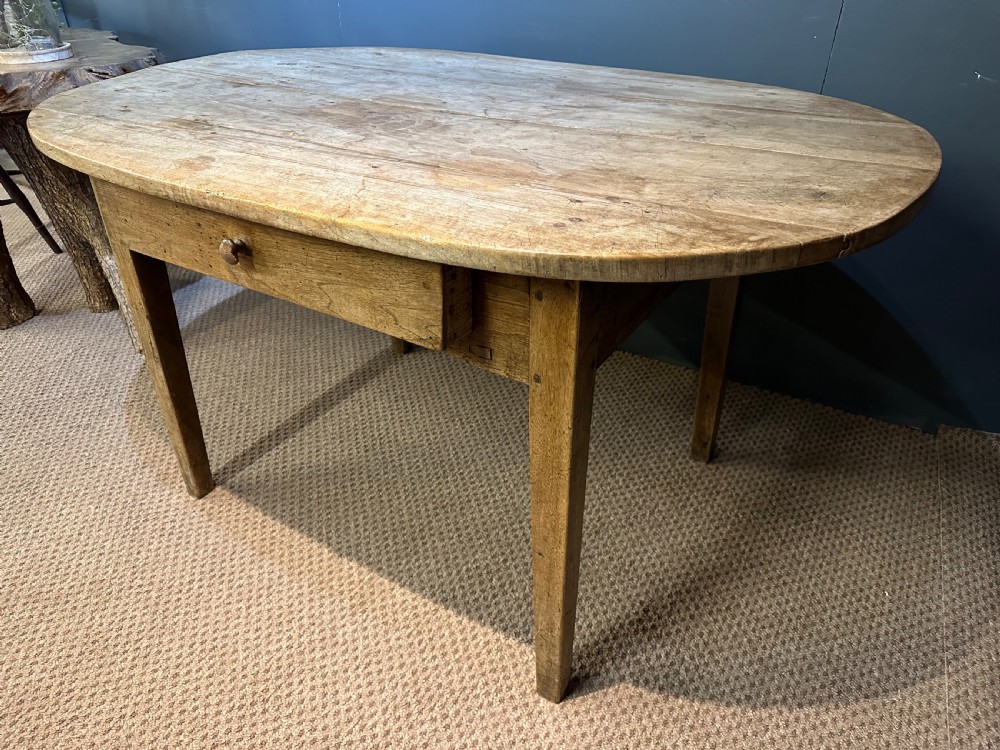 Pale Antique Walnut Oval Ended Rustic Dining Table