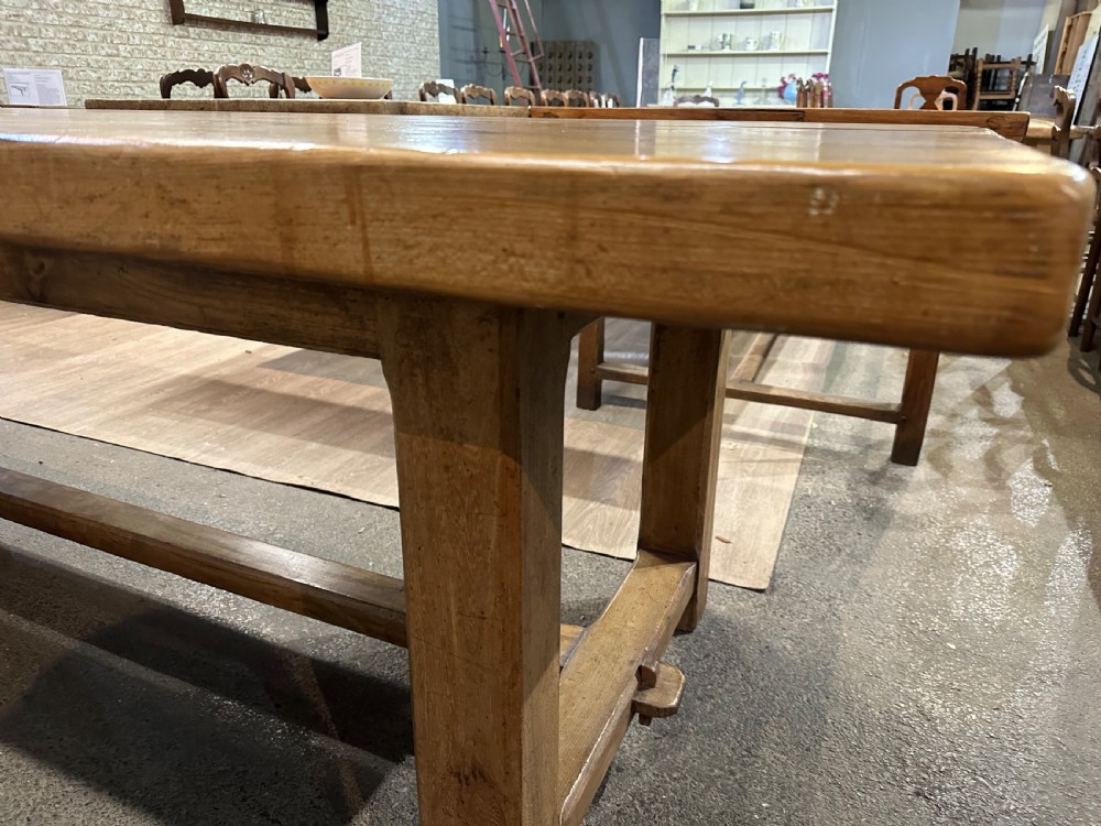 Antique Elm Farmhouse Table With Thick Tactile Top View III