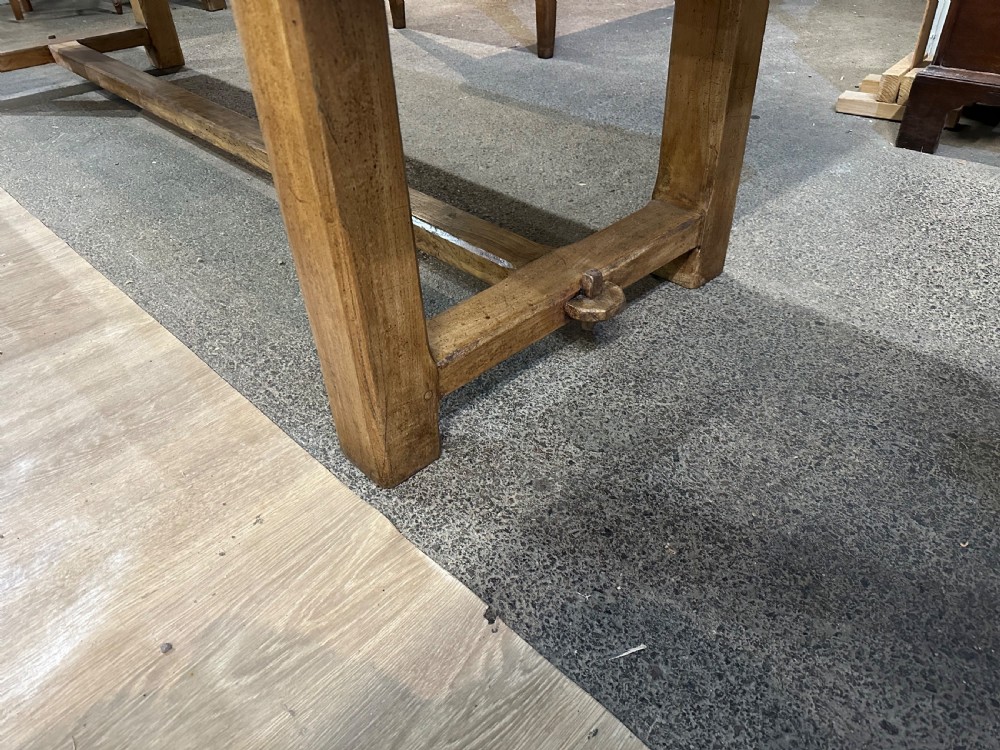 Antique Elm Farmhouse Table With Thick Tactile Top View V