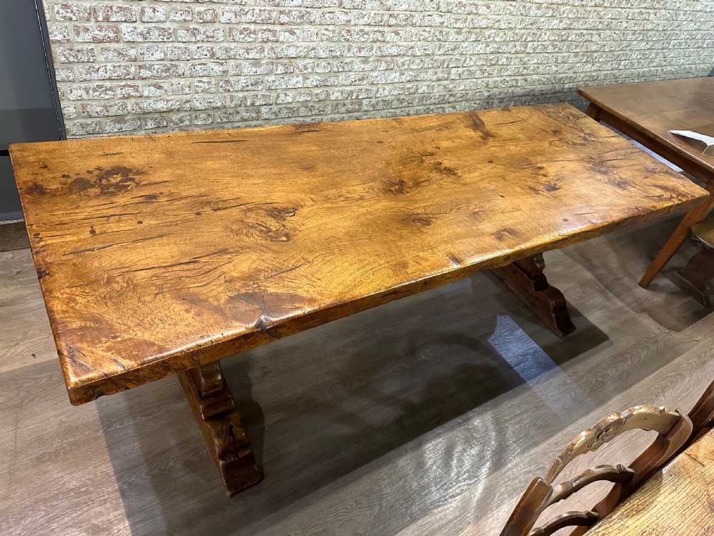 Antique Single Plank Top Trestle Dining Table View III