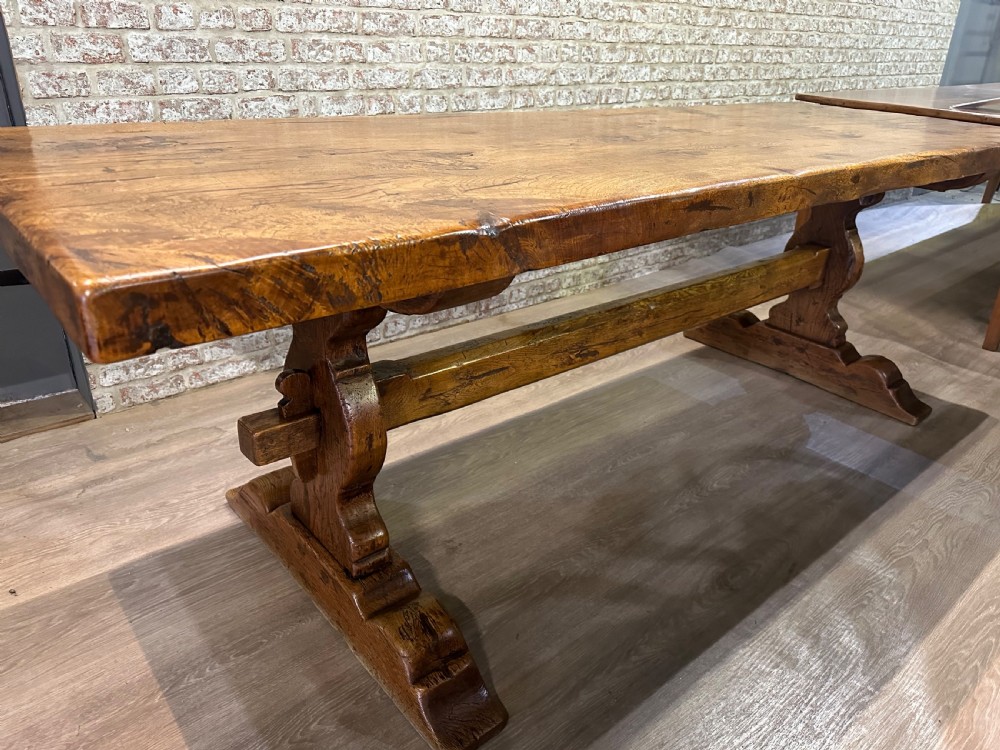 Antique Single Plank Top Trestle Dining Table View IV