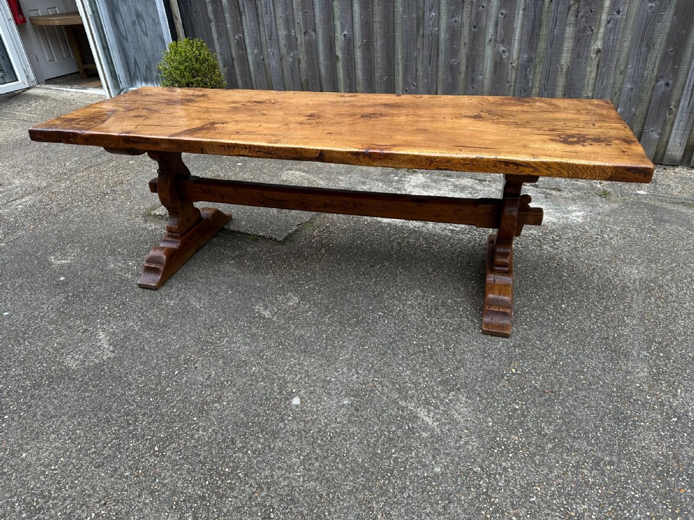 Antique Single Plank Top Trestle Dining Table View V