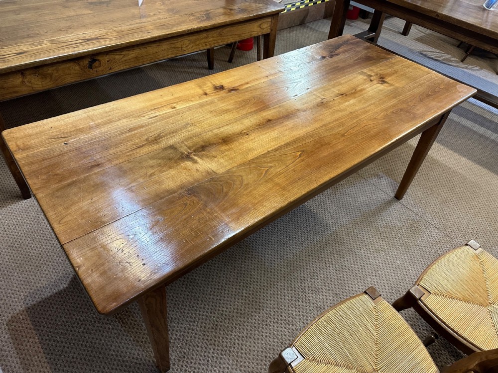 19th Century Cherry Dining Table with tapered legs and one drawer View II