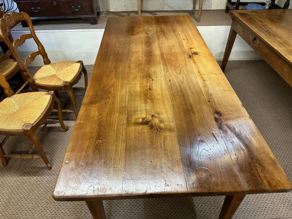 19th Century Cherry Dining Table with tapered legs and one drawer View IV