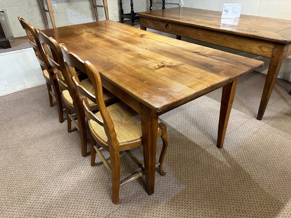 19th Century Cherry Dining Table with tapered legs and one drawer View V