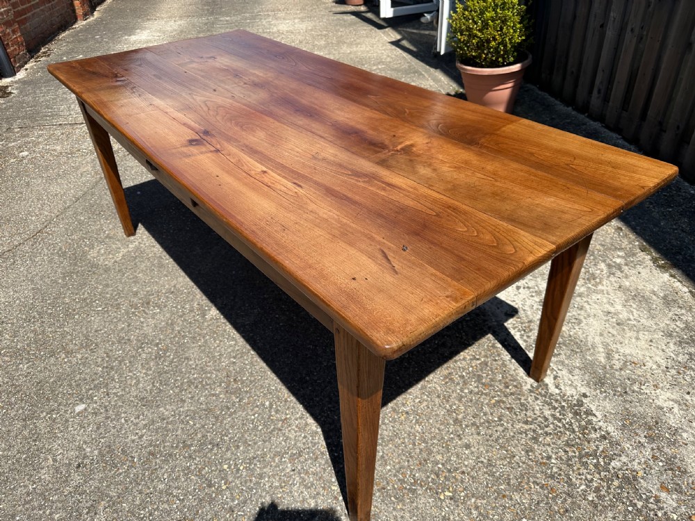 19th Century Cherry Dining Table with tapered legs and one drawer View VII