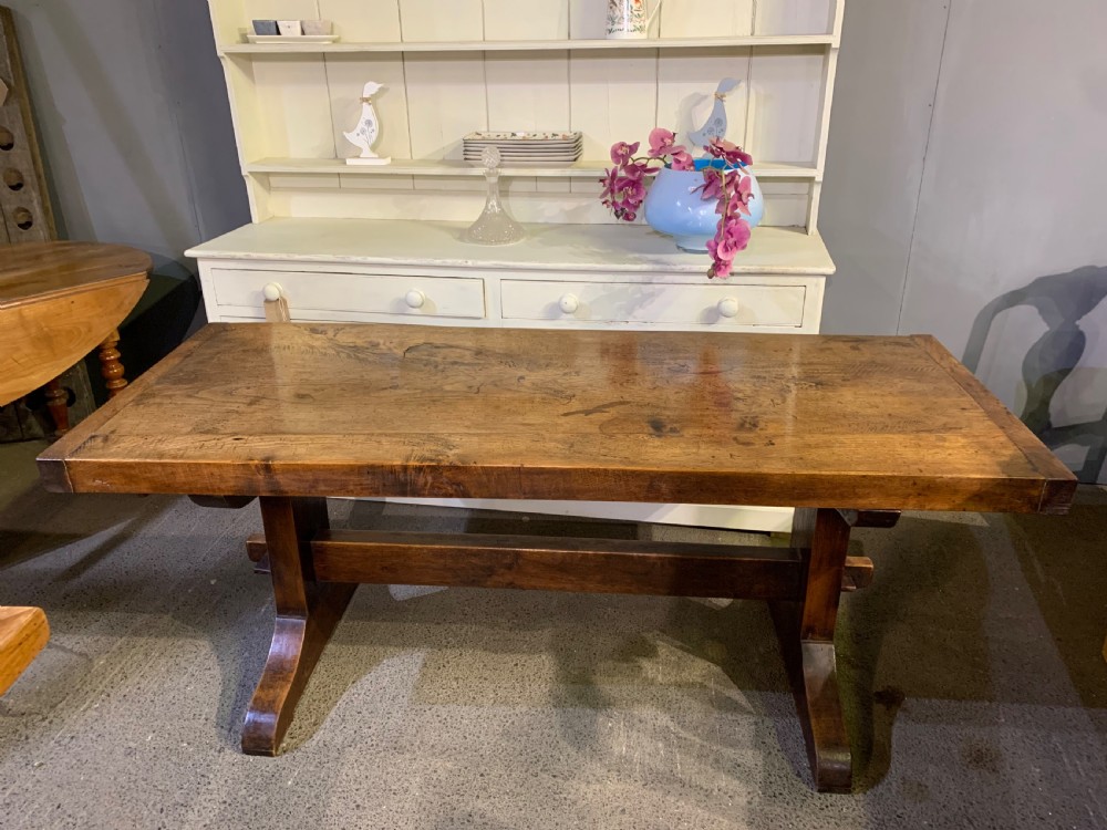 Antique Oak Thick Top Trestle Table View II