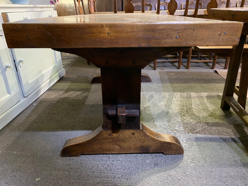 Antique Oak Thick Top Trestle Table View III
