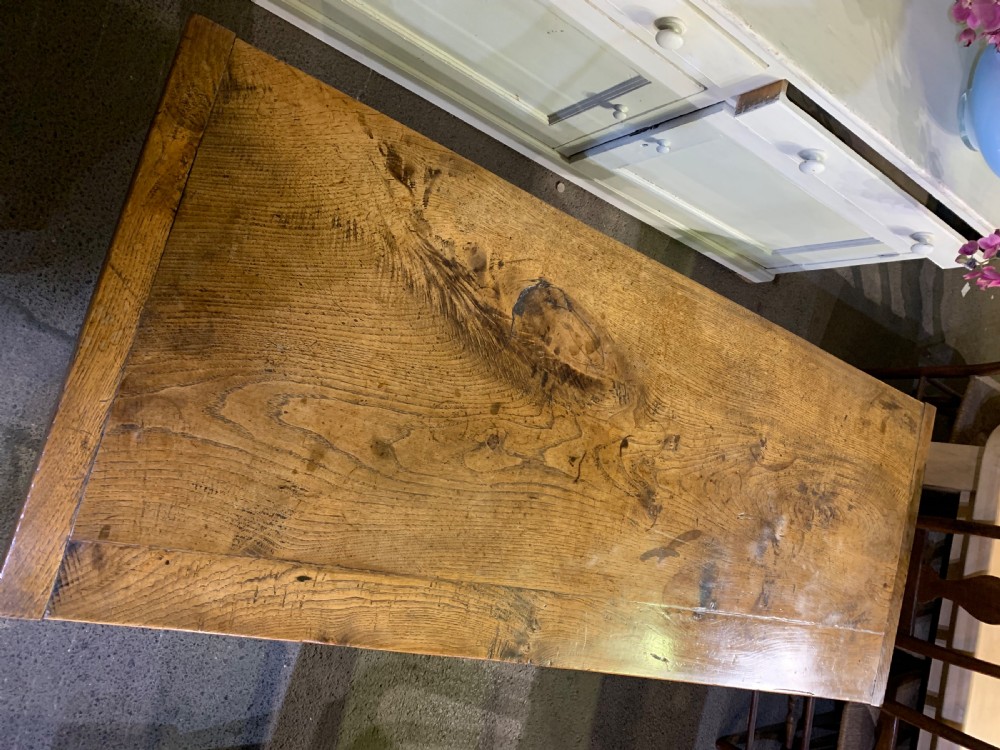 Antique Oak Thick Top Trestle Table View IV