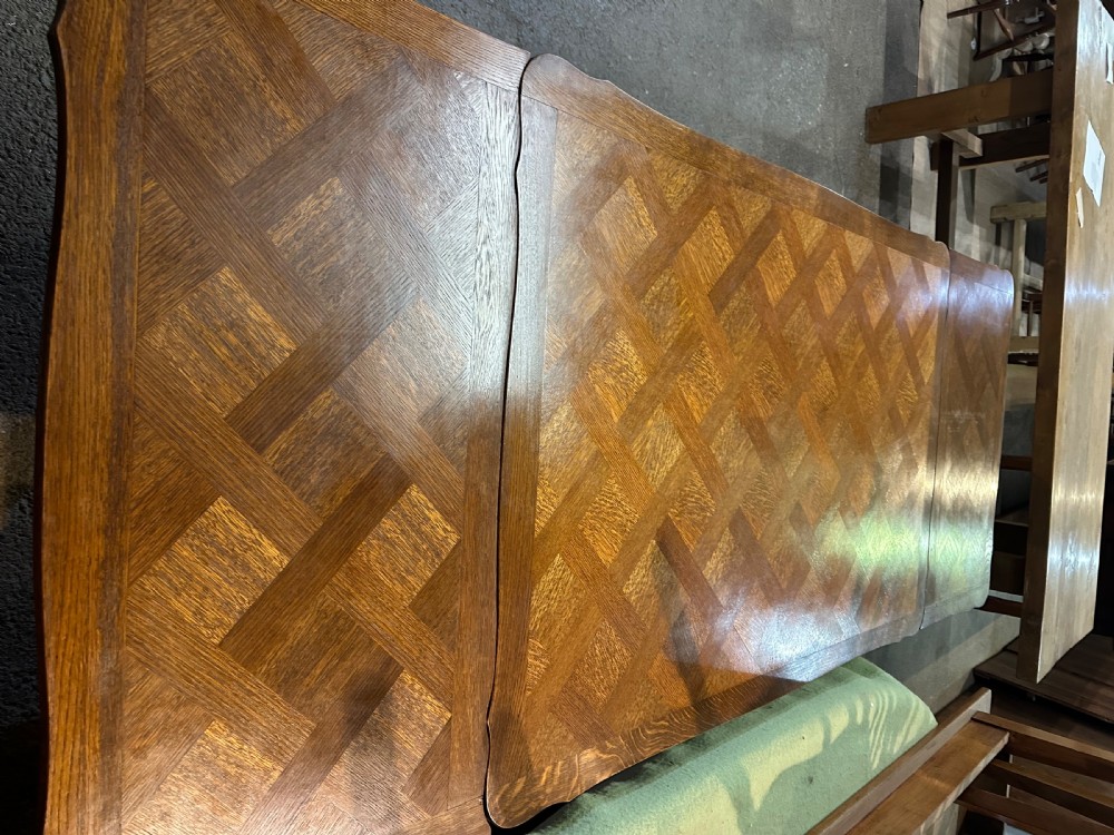 Antique French Oak Parquetry Top Draw-leaf Dining Table View IV