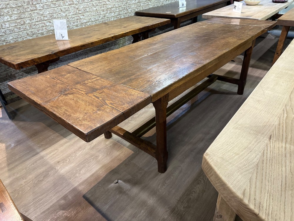 18th Century Oak Rustic Farmhouse Table with two extension leaves View II