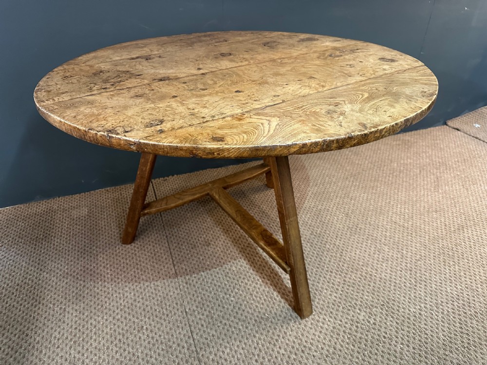 Antique Round Tilt Top Burr Ash Cricket Table View VI