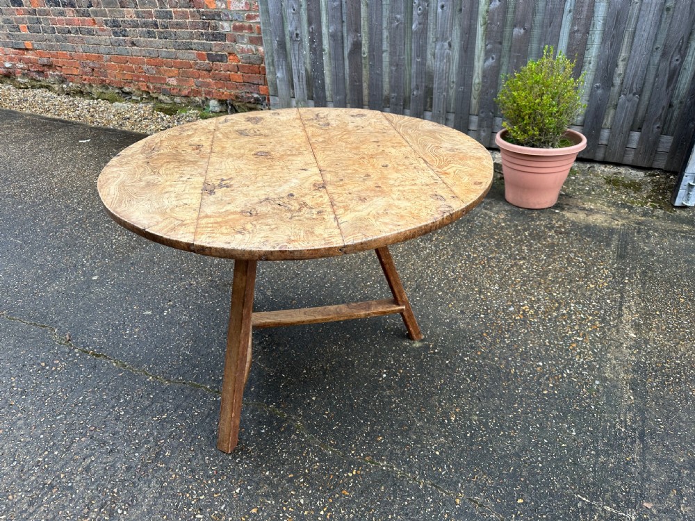 Antique Round Tilt Top Burr Ash Cricket Table View VIII