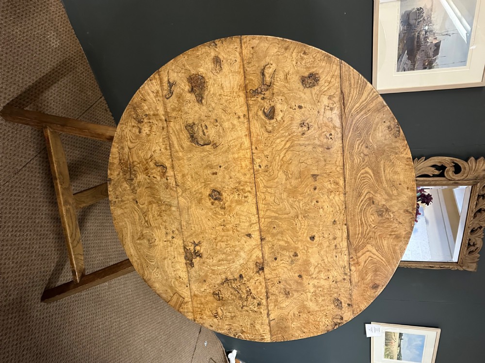 Antique Round Tilt Top Burr Ash Cricket Table View II